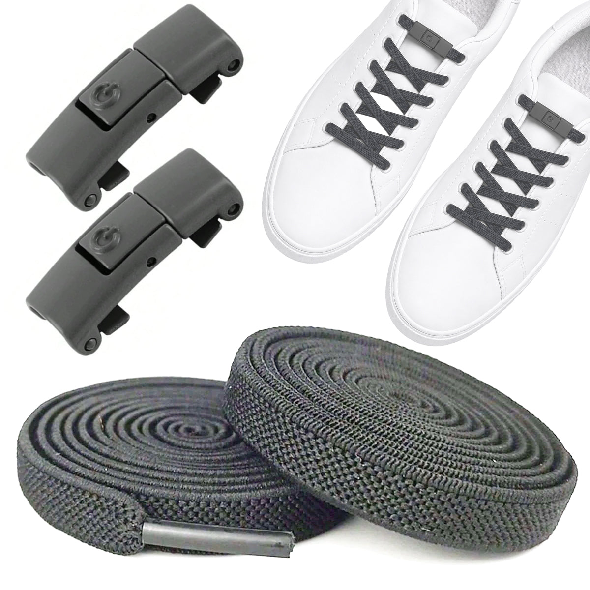 No-Tie Elastic Shoelaces - Dark Grey - Clipz