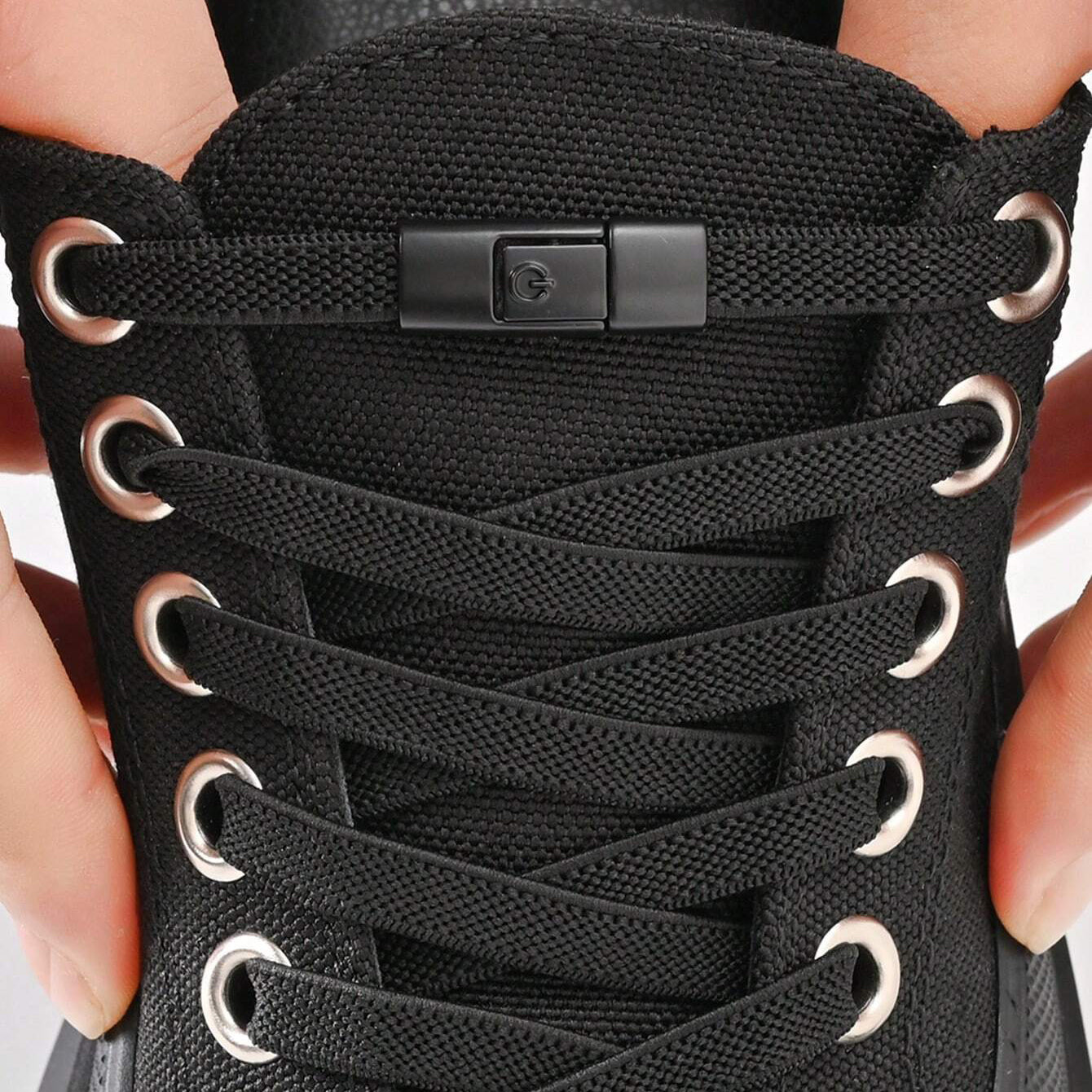 Clipz - BLACK - No-Tie Elastic Shoelaces & Clip - Pair