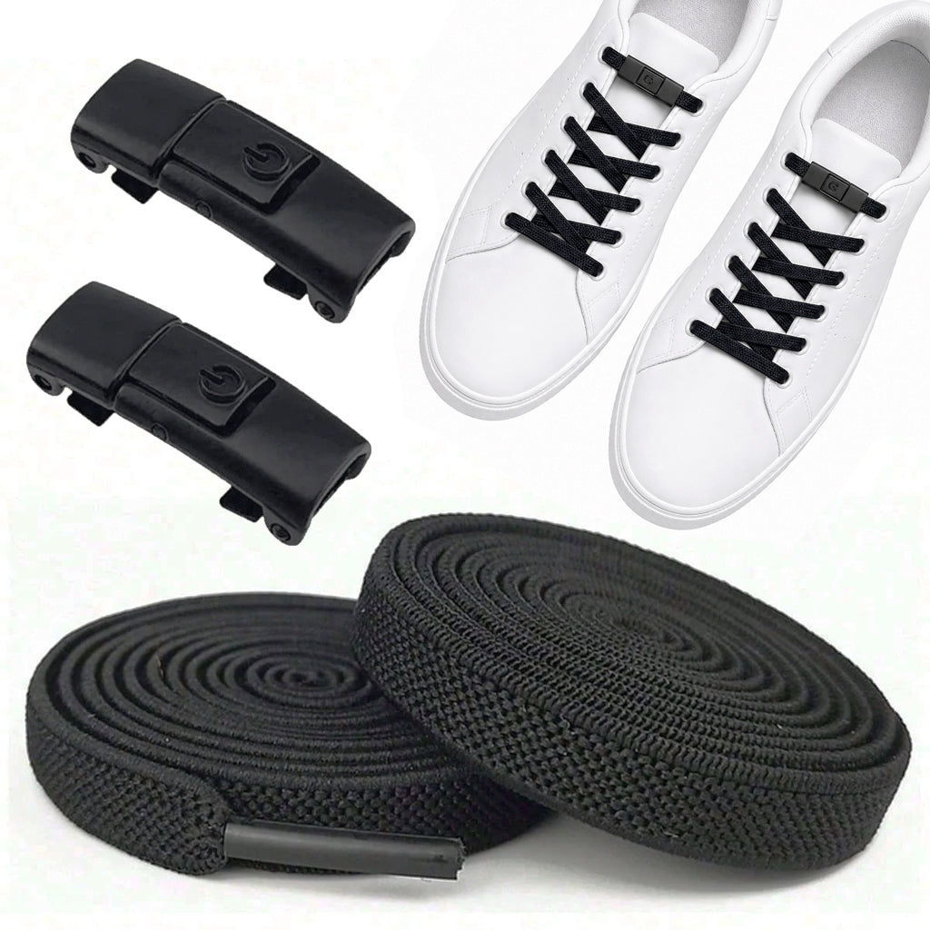 Clipz - BLACK - No-Tie Elastic Shoelaces & Clip - Pair