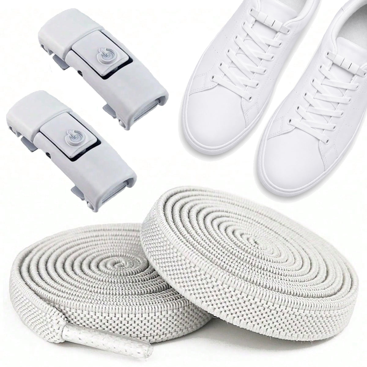 Clipz - WHITE - No-Tie Elastic Shoelace & Clip - Pair