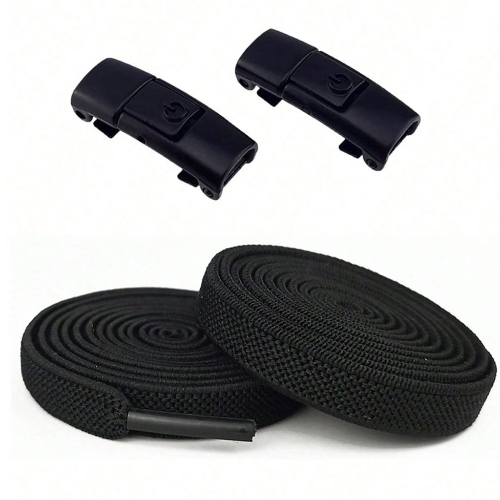 Clipz - BLACK - No-Tie Elastic Shoelaces & Clip - Pair