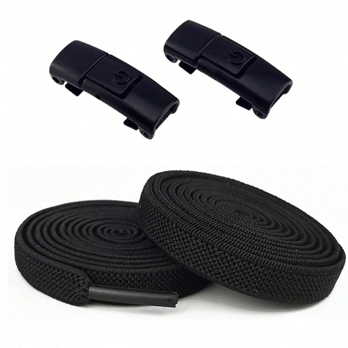Clipz - BLACK - No-Tie Elastic Shoelaces & Clip - Pair