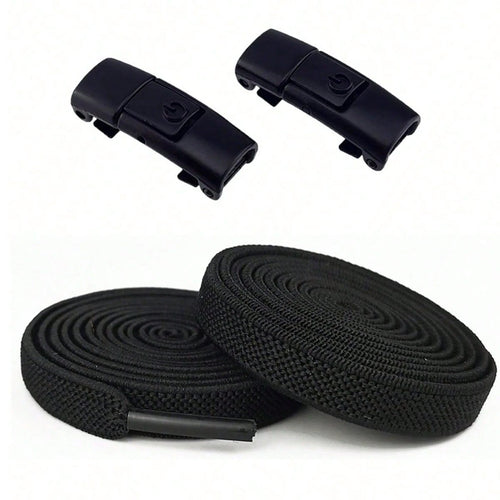 Clipz - BLACK - No-Tie Elastic Shoelaces & Clip - Pair