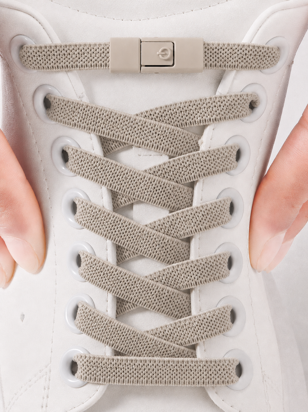 Clipz - BEIGE - No-Tie  Elastic Shoelace & Clip - Pair