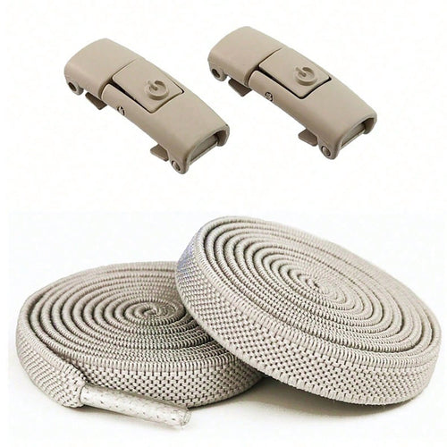 Clipz - BEIGE - No-Tie  Elastic Shoelace & Clip - Pair