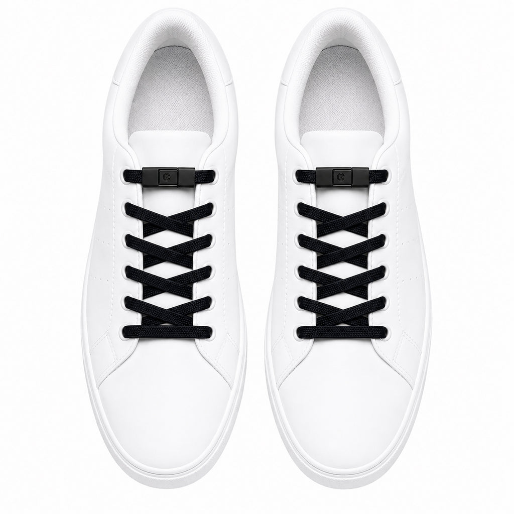 Clipz - BLACK - No-Tie Elastic Shoelaces & Clip - Pair